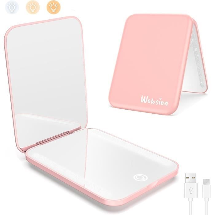 Miroir Maquillage Pliable 21x15cm Super HD - Miroir De Voyage En Cuir PU Noir Multi-Angles Miroir Pliant 21x15 Cm Pour Maison Bureau