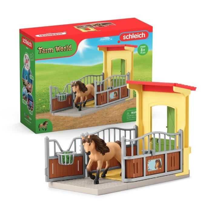 box avec poney icelandais - extension ferme educative, coffret schleich avec 1 box et 1 figurine poney, pour enfants dès 3 ans - schleich 42609 farm world