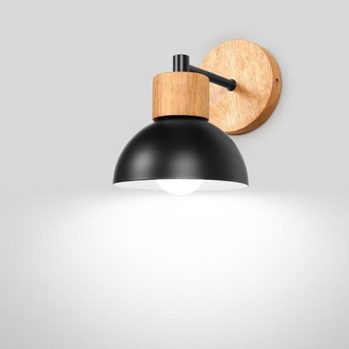 SNO Applique Murale Industrielle Vintage Ø15cm Noir Lampe Murale en Bois et Metal E27 Luminaire Interieur pour Chambre Salon