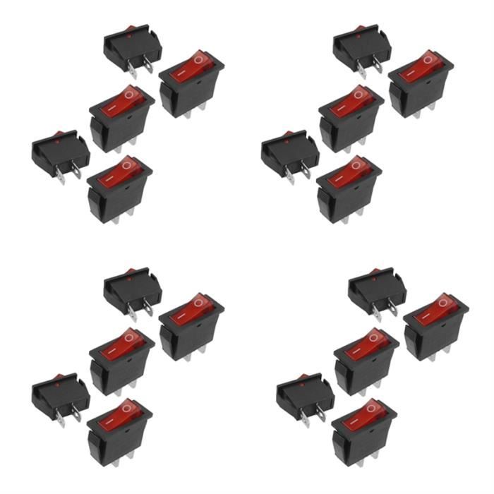 Lot De 5 Interrupteurs à Bascule ON-OFF SPST Heschen - Lumière Rouge 16A 250VAC 3 Bornes