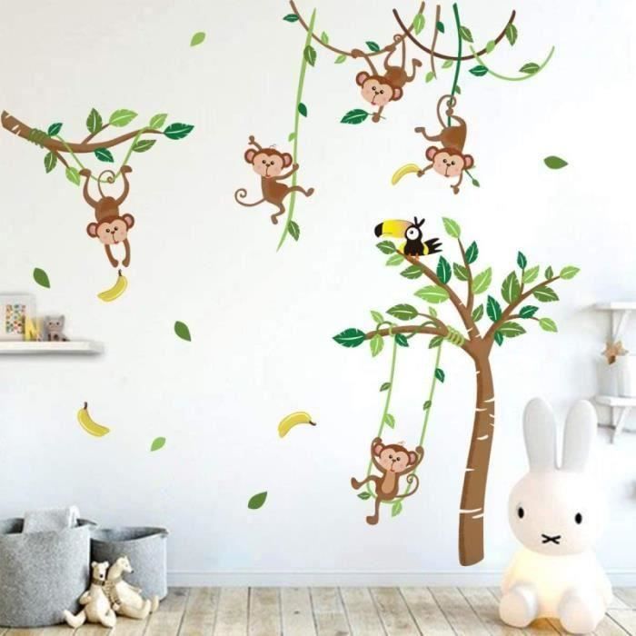 Supzone Stickers Muraux Aventure Jungle - Crocodile, Singe, Lianes - Déco Enfant Immersive Pour Chambre, Salle De Jeux, Grande Taille 140 X 102 Cm
