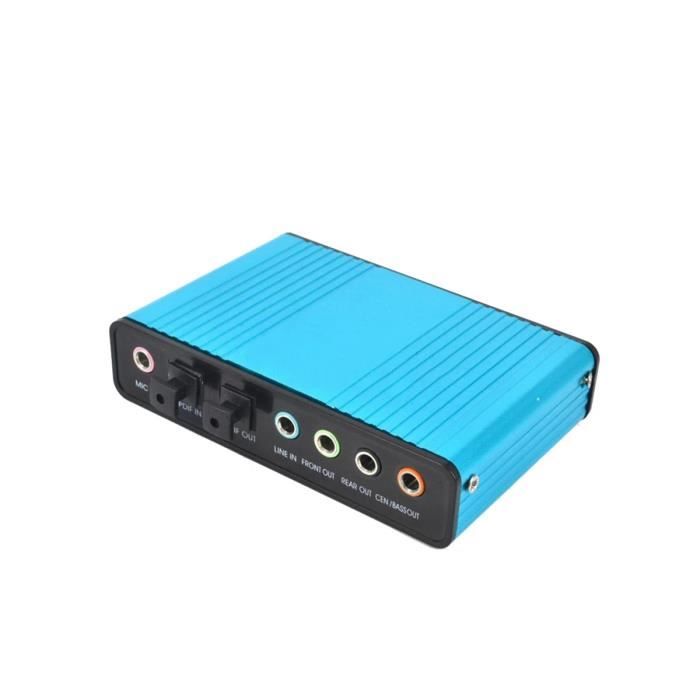 Carte Son Externe USB 6 Canaux 5.1 - 7.1 Surround PC Portable Ordinateur de Bureau Tablette Adaptateur Audio Optique (Bleu)