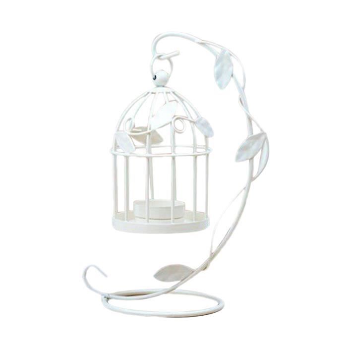 Bougeoir Lanternes En Metal De Photophore De Forme De Cage Doiseau Decoration De Table Vintage De Maison Et De Mariage Blanc