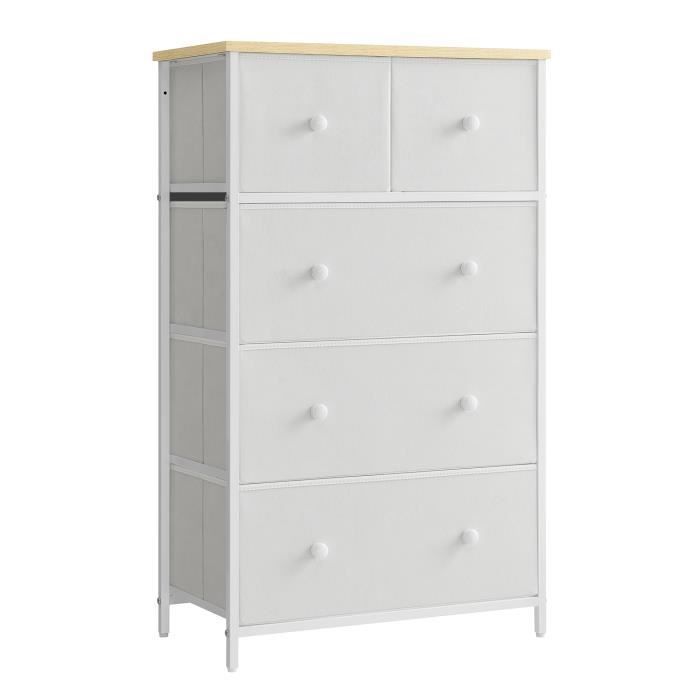 SONGMICS Commode de Chambre avec 5 Tiroirs en Tissu pour Salon Entrée Couloir Chambre denfant Blanc et Couleur Boisée SONGMICS Commode de Chambre avec 5 Tiroirs en Tissu pour Salon Entrée Couloir Chambre denfant Blanc et Couleur Boisée