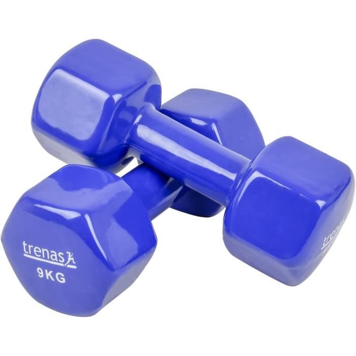 Haltères Courts TRENAS - Paires De 0.5kg à 10kg Revêtement Plastique Bleu