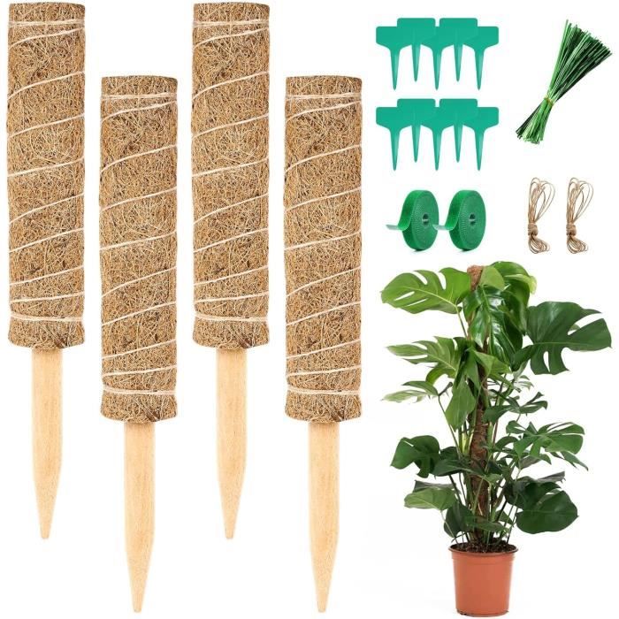 Tuteur Pour Plantes Grimpantes En Fibre De Coco Pliable - Kit Avec Attaches, Longueur 120 Cm, Pour Monstera, Plantes D'intérieur
