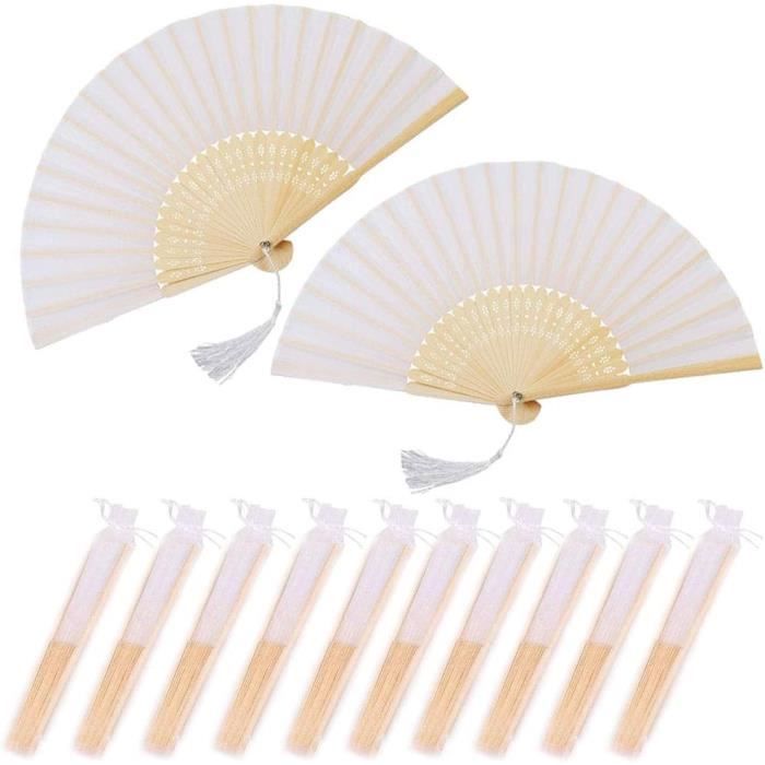 Eventail Beige Scda 10 Pièces éventail à Main éventail En Soie éventail Bambou Ventilateurs éventail Blanc