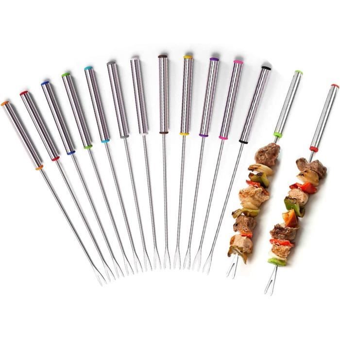 Fourchettes à Fondue 6 Pièces Acier Inoxydable - Codage Couleur Pour Fondue Chocolat Fromage Fruits