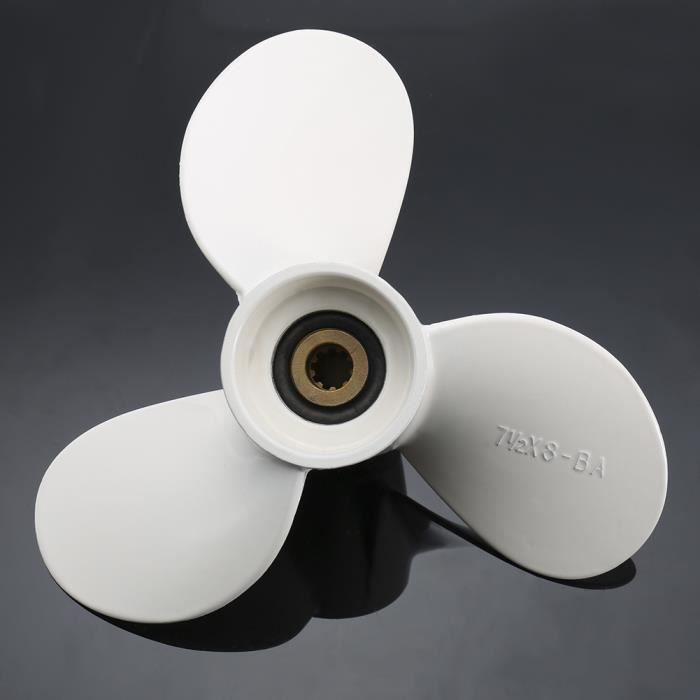 Hélice Hors-bord 4-5 CV – Alu 3 Pales, 7 1/2 X 7 Pouces, 9 Cannelures, Rotation R, Pour Bateau