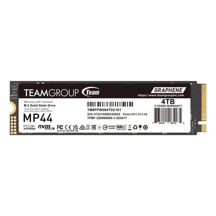 Team Group TM8FPW004T0C101 disque SSD 4 To .2 PCI Express 4.0 NVMe Neuf - vue 5