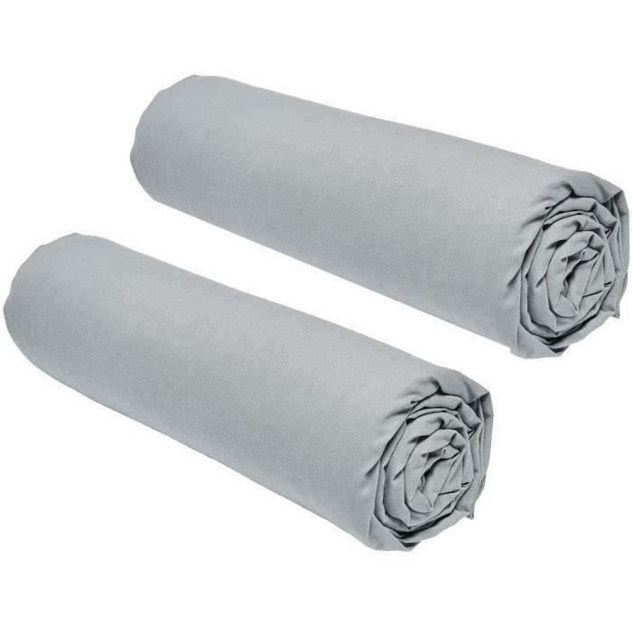 Lot de 2 draps housses TODAY Essential 140 x 190 cm 2 personnes 100% Coton Acier
