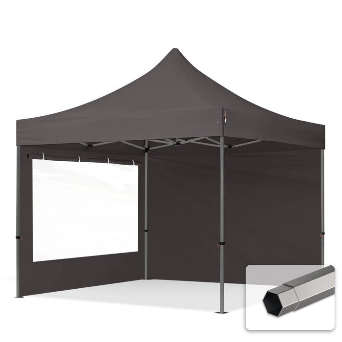Tonnelle Pliante 3x3m - Bâche PVC 800, Anti-feu, Acier, Côtés Panoramiques