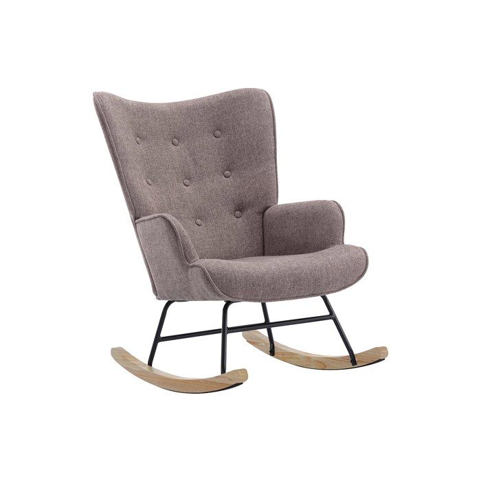Fauteuil à bascule en tissu chiné taupe ELMINA II Fauteuil à bascule en tissu chiné taupe ELMINA II