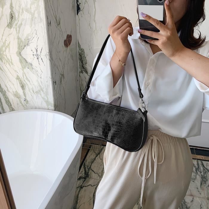 Sac Porté Épaule Vintage En Cuir Vernis Noir - Taille Moyenne - Pochette De Soirée - Occasion