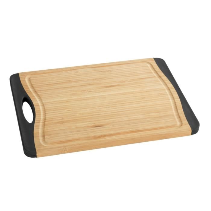 wenko planche à découper bois bambou, planche à découper avec surface antidérapante m+, bambou, 33x23cm, noir - marron