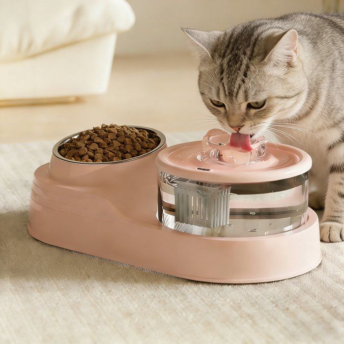 Comparer les prix de Fontaine à Eau pour Chat Chien, Grande Capacité, Système de Filtration, Nettoyage faciles avec Gamelle en Acier Inoxydable - Rose