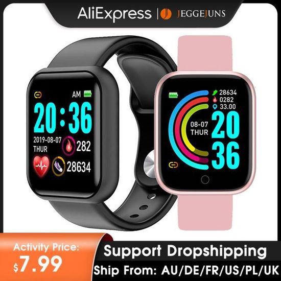Smartwatch Montre connectée D20 rose Waterproof fréquence cardiaque