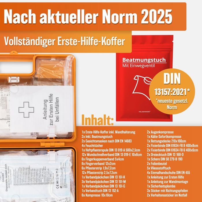 VIDU I EHBO-koffer - DIN 13157:2021, werkverbanddoos met wandhouder