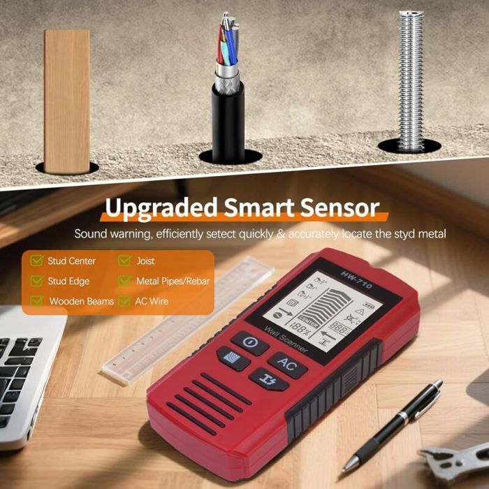 Cable Detector, 5 in 1 Wall Scanner Detector, Multifunctional Stud ...