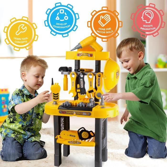 Établi à Outils Pour Enfants VEVOR - 56 Pièces Avec Perceuse électrique Jouet - Dès 3 Ans