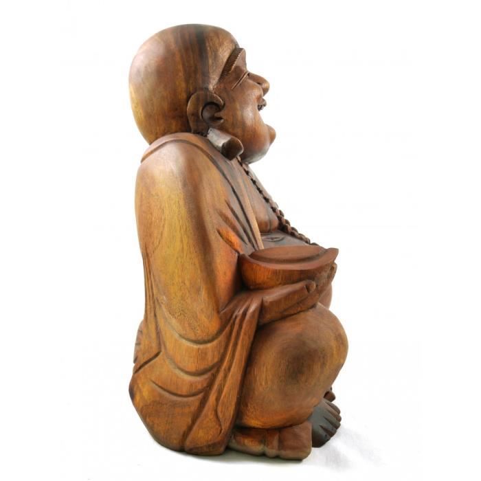 Statue Bouddha 40cm, en bois rouge antique