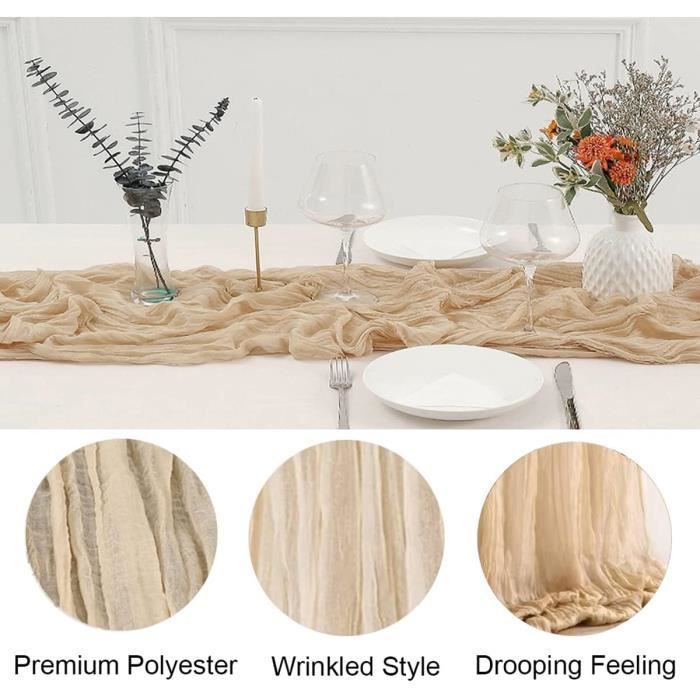 Chemin De Table Mousseline 90x300 Cm - Nappe Boho Tissu Gaze Mariage Fête Rustique