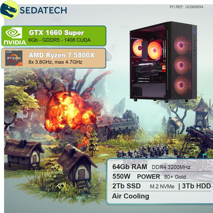 PC Gaming, AMD Ryzen 7, GTX 1650, 500Go SSD NVMe1