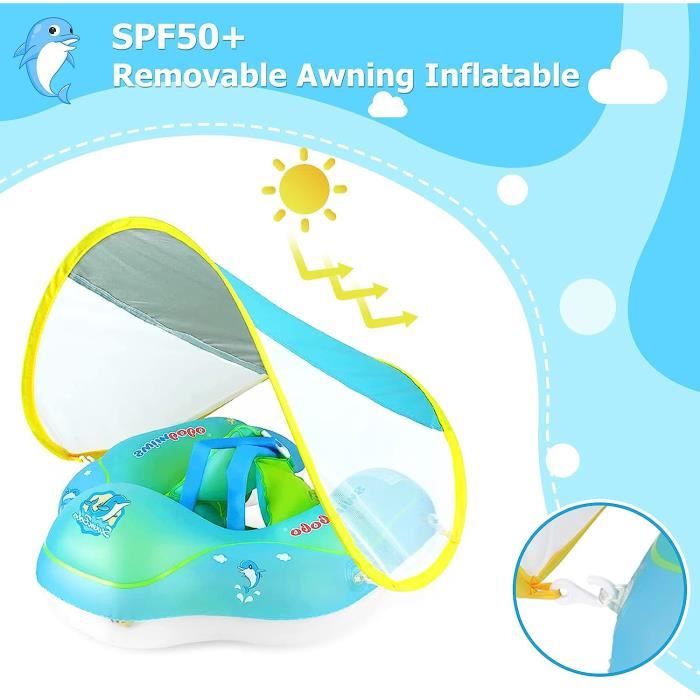 Bouée Bébé Avec Pare-soleil UPF 50+ – Siège De Sécurité, 2 Modes De Nage, Jouets Inclus – 3 à 24 Mois, PVC 0,25 Mm