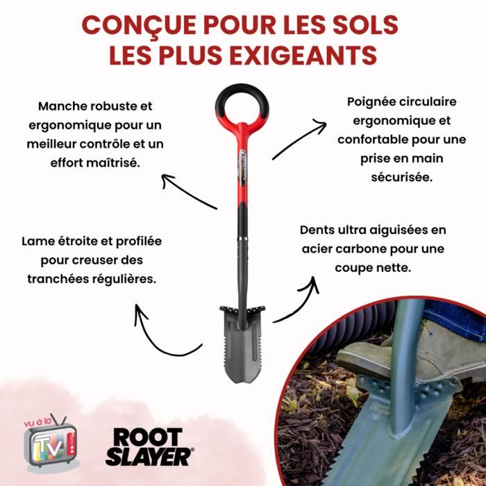 VENTEO | Bêche de Tranchée RootSlayer | Lame Dentée Acier Carbone ...