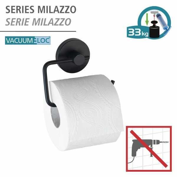 Porte Papier Toilette Mural WENKO Bosio Black - Acier Inoxydable Noir Mat Avec Couvercle - 15x13,5x7 Cm