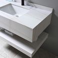 LuxuryBain - Meuble de salle de bain simple vasque 100cm effet marbre blanc et doré avec miroir led-2