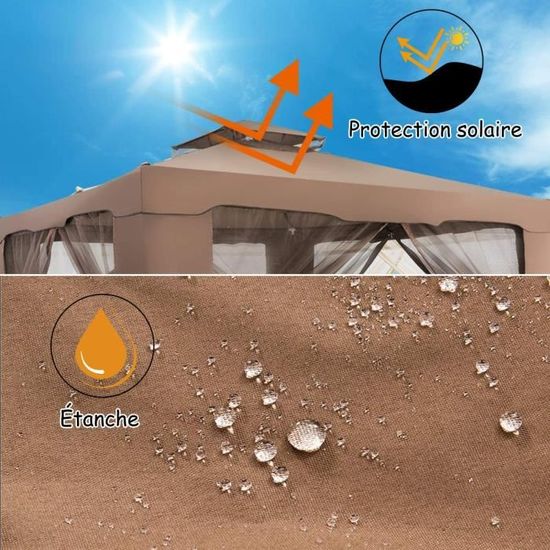 Tonnelle De Jardin Pliante 3x3m Avec Moustiquaire - Parois Latérales Amovibles, Idéale Pour Fêtes Et Camping - 5