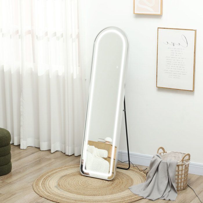 HOMCOM Miroir Pleine Longueur Avec Lumière LED 150x40 Cm - Miroir Sur Pied Ou Mural 3 Couleurs, Tactile Et Mémoire - Noir
