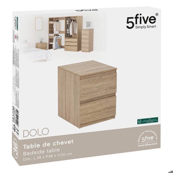 Chevet 2 Tiroirs DOLO Blanc - 38x48x50 Cm - Panneau Fibres De Bois - Rangement Pratique Chambre - 14