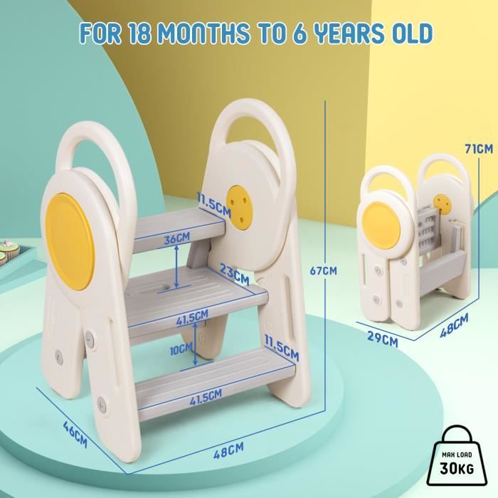 Marche Pied Pliable pour Enfant, Marchepied 3 Marches pour bébé