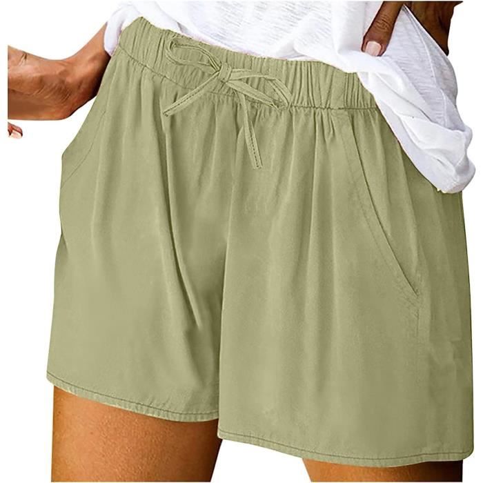 Short Lin Coton Femme été Chic Large Fluide Pas Cher Shorts