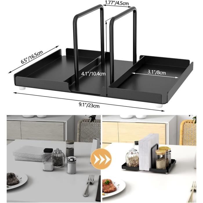Porte-Serviettes De Table Métal Noir Avec Base Bois - Distributeur Serviettes Papier - Pour Cuisine/Restaurant