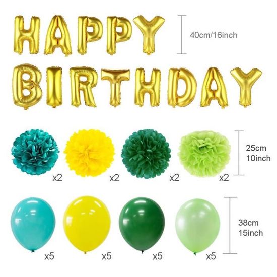 Dinosaur Birthday Party Deco Anniversaire Enfant Happy Birthday Ballon Tropical Fete Vert Jaune Avec Dinosaure Cake Topper Cdiscount Maison