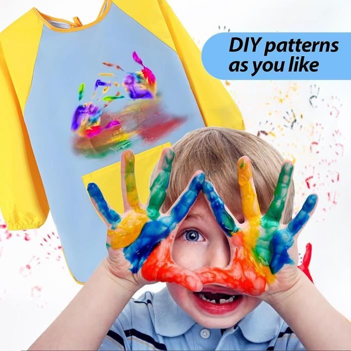 Tablier Peinture Enfant Imperméable – Manches Longues Avec Poches – Taille 3 à 8 Ans – Lavable En Machine