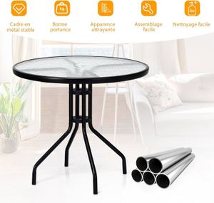 Table De Jardin Ronde En Verre Trempé - 70 Cm Avec Trou Parasol - Design Moderne Pour Terrasse & Balcon