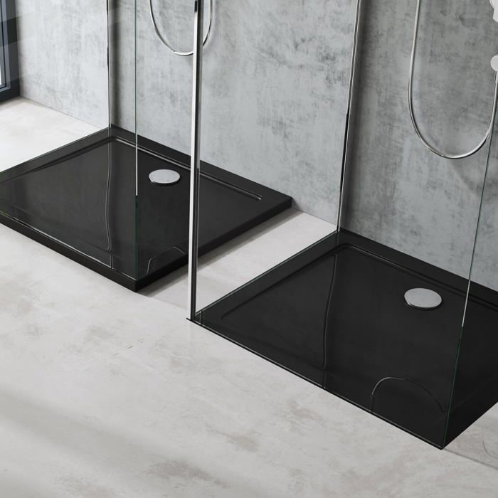 Bac De Douche Noir Effet Fibre De Carbone 1000x760 Mm - Pierre Résine 35 Mm, Avec Siphon, Garantie à Vie