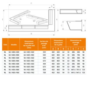 Grille de cheminée LUFT coin gauche 60x40x6 Inox Slim