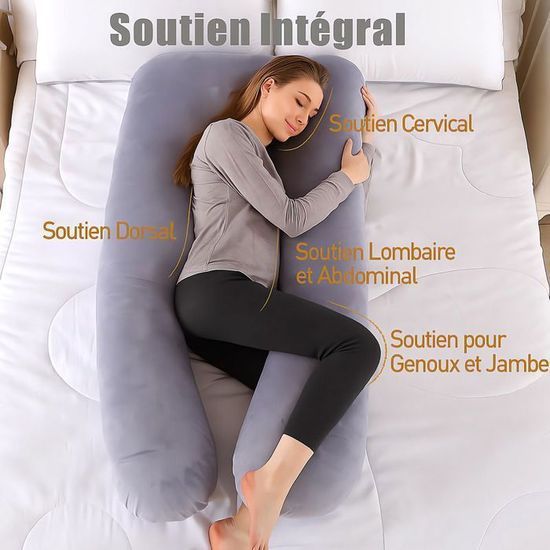 Oreiller De Grossesse PASSI | Coussin Maternité Ergonomique Pour Dormir Sur Le Côté | Housse Amovible, Plusieurs Couleurs