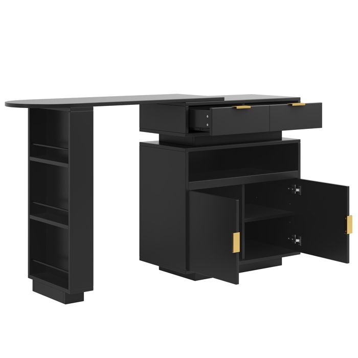 Table bar extensible 115-183 cm, îlot cuisine, rangement, éclairage LED ...