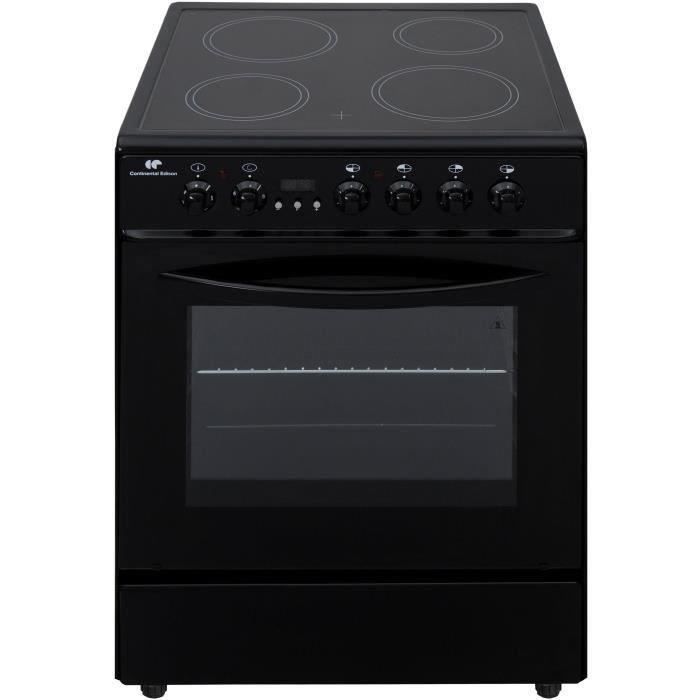 Continental Edison - Cuisinière vitrocéramique - 60X60 - Multifonction - catalyse - Minuteur - Classe A - timer digital - Noir