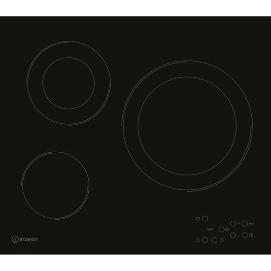 Table de cuisson vitrocéramique INDESIT RI360C - 3 zones - 5700 W - Revêtement verre - Noir