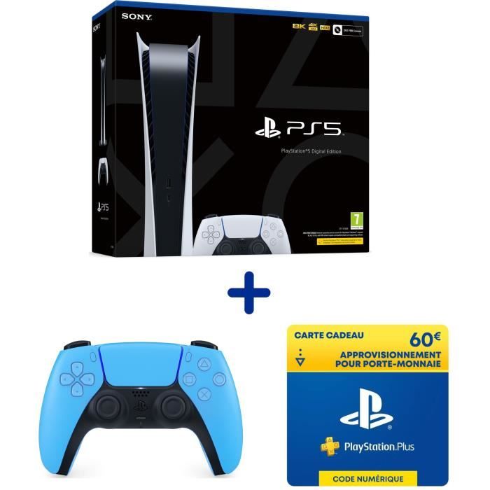 Pack PS5 Digital : Console PS5 Digitale + Manette DualSense Bleue