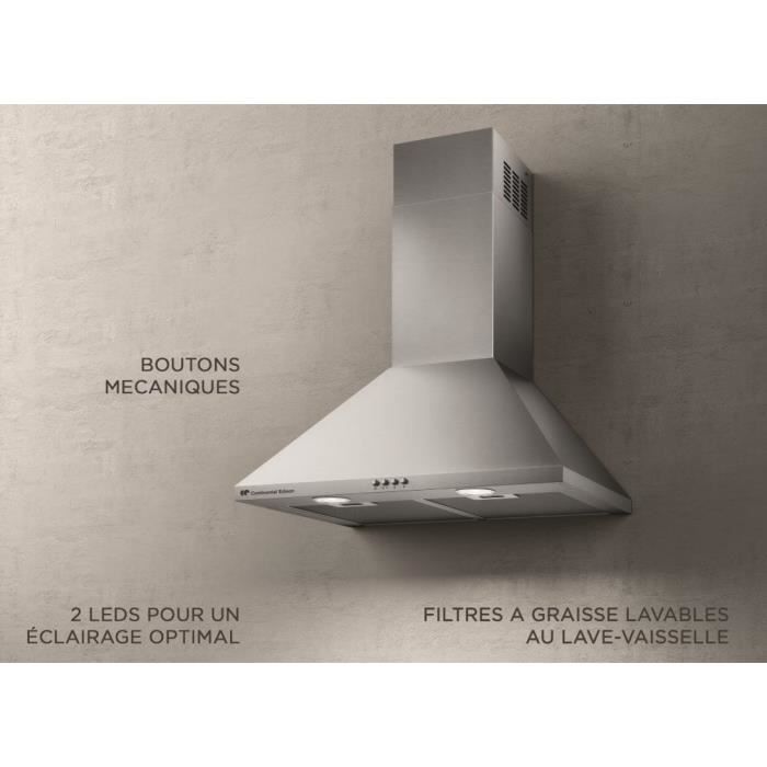 Hotte Décorative Inclinée Continental Edison 60 Cm - Classe A+++, éclairage LED, Débit 418 M³/h, Filtre Lavable - 3