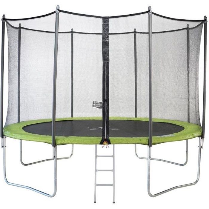 Photo de kangui-trampoline-twin-o-360cm-vert-avec-filet-echelle-couverture-de
