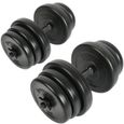 Physionics® Haltère / Poids de Musculation - 2 x 20 kg, 2 Barres Courtes et 4 Fermoirs - Disques pour Fitness, Set d'Haltères Courts-0